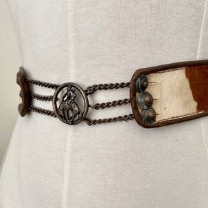 Vintage cowhide leather belt with chain